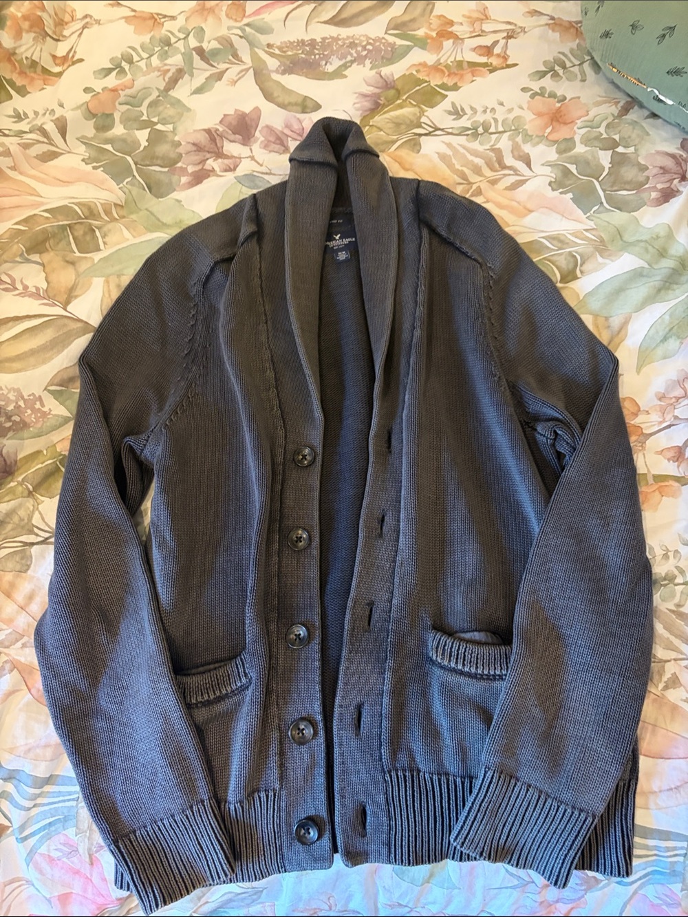 American Eagle Outfitters Men's Shawl Collar Cardigan - Charcoal Gray